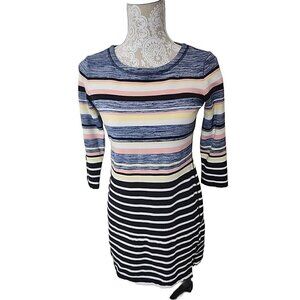 T by TALBOTS Mini Dress Striped Sheath Multicolor 3/4 Sleeve Women's XS